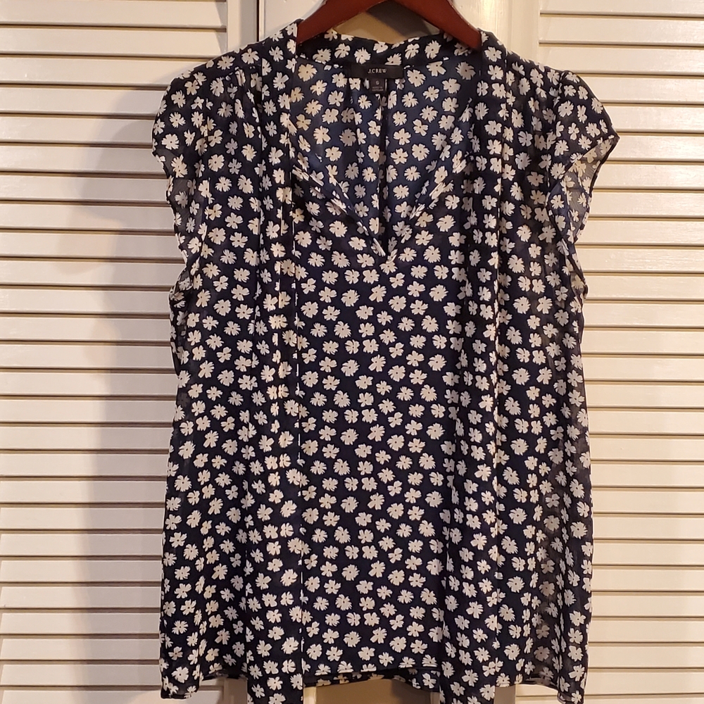 J. Crew Navy and White Floral Blouse